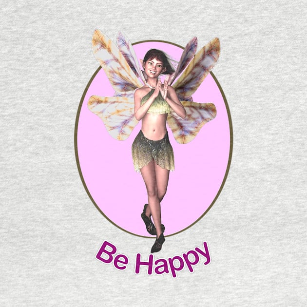 Be Happy elf fairy faerie in butterfly wings clapping by Fantasyart123